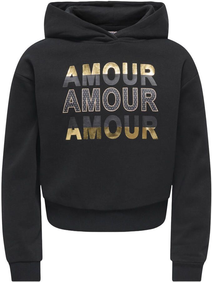 ONLY KIDS GIRL rechtvallende hoodie met print zwart Sweater Meisjes Katoen Capuchon