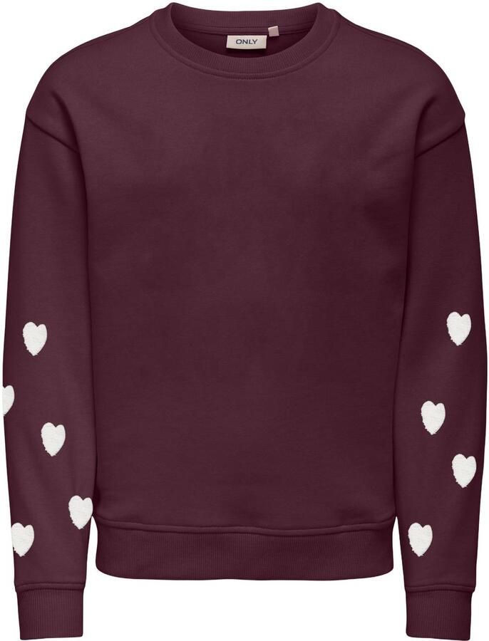 ONLY KIDS GIRL rechtvallende sweater met hartjes donkerpaars Hartjes