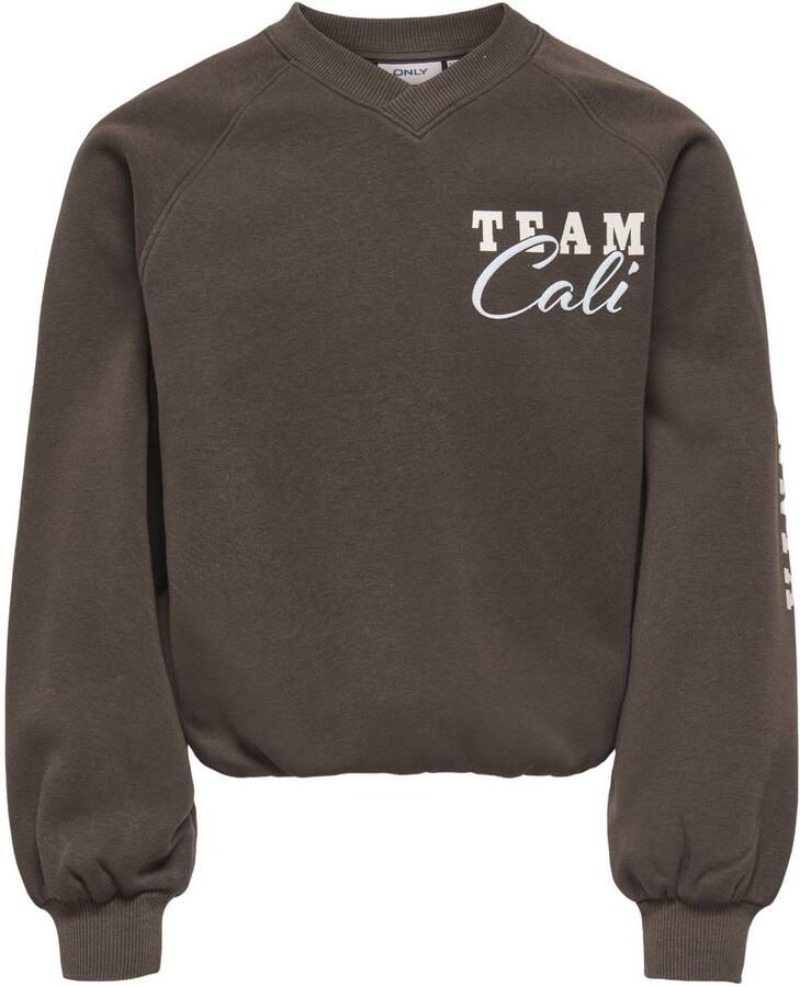 ONLY KIDS GIRL rechtvallende sweater met print bruin Printopdruk