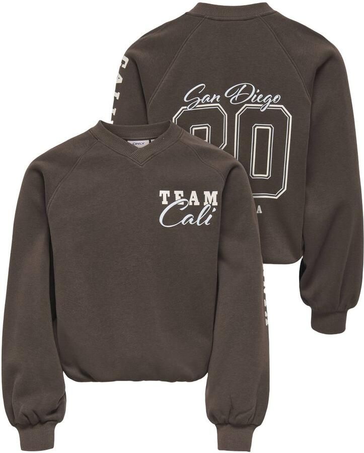 ONLY KIDS GIRL rechtvallende sweater met print bruin Printopdruk - Foto 2
