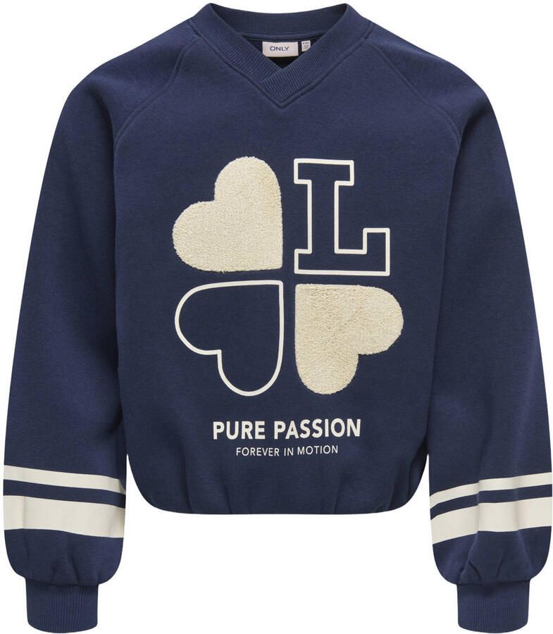 ONLY KIDS GIRL rechtvallende sweater met print donkerblauw Printopdruk