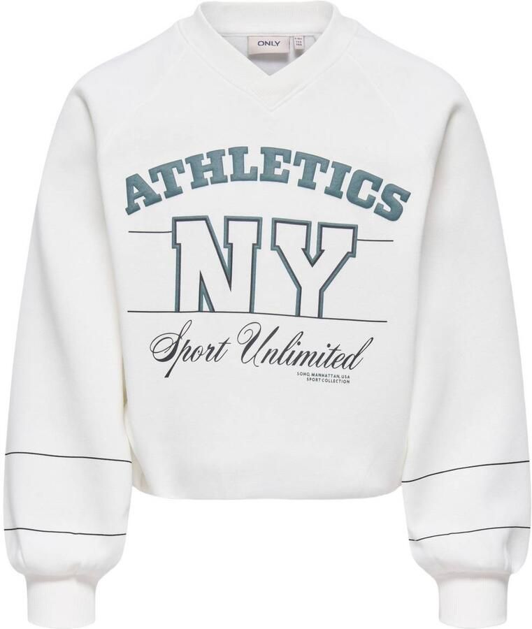 ONLY KIDS GIRL rechtvallende sweater met print wit Printopdruk