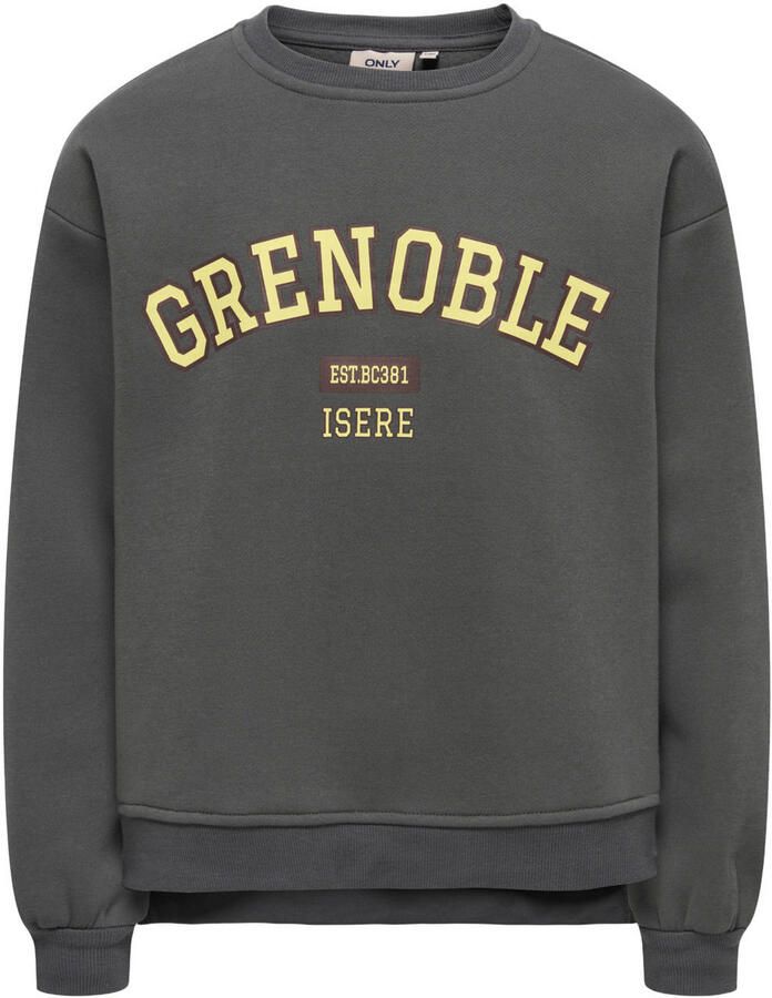 ONLY KIDS GIRL rechtvallende sweater met tekst grijs