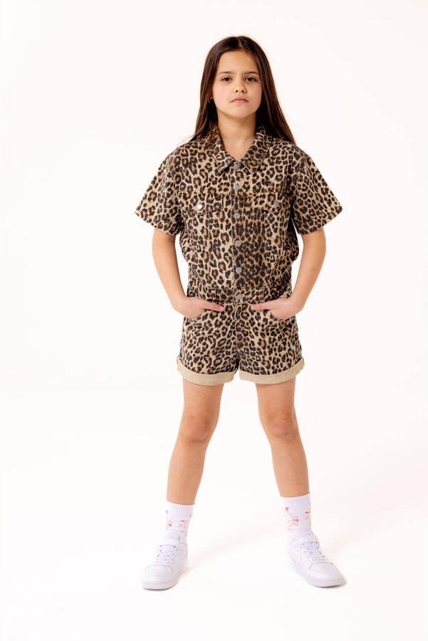 ONLY KIDS GIRL regular fit playsuit met panterprint bruin