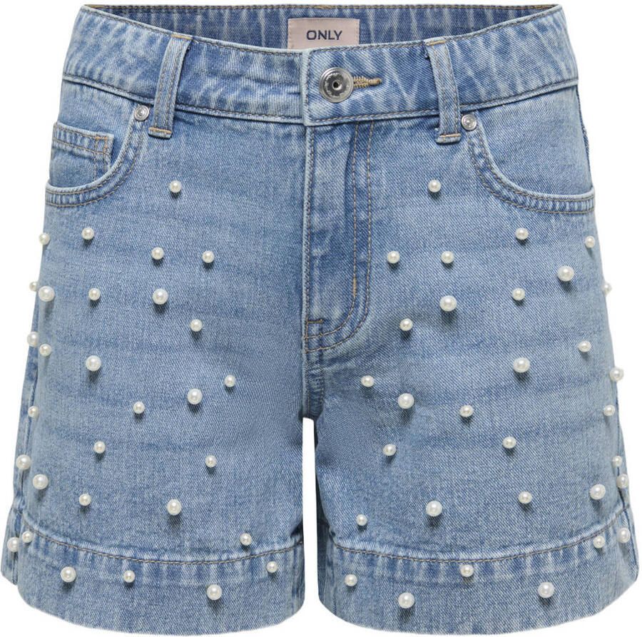 ONLY KIDS GIRL regular short met parels light blue denim