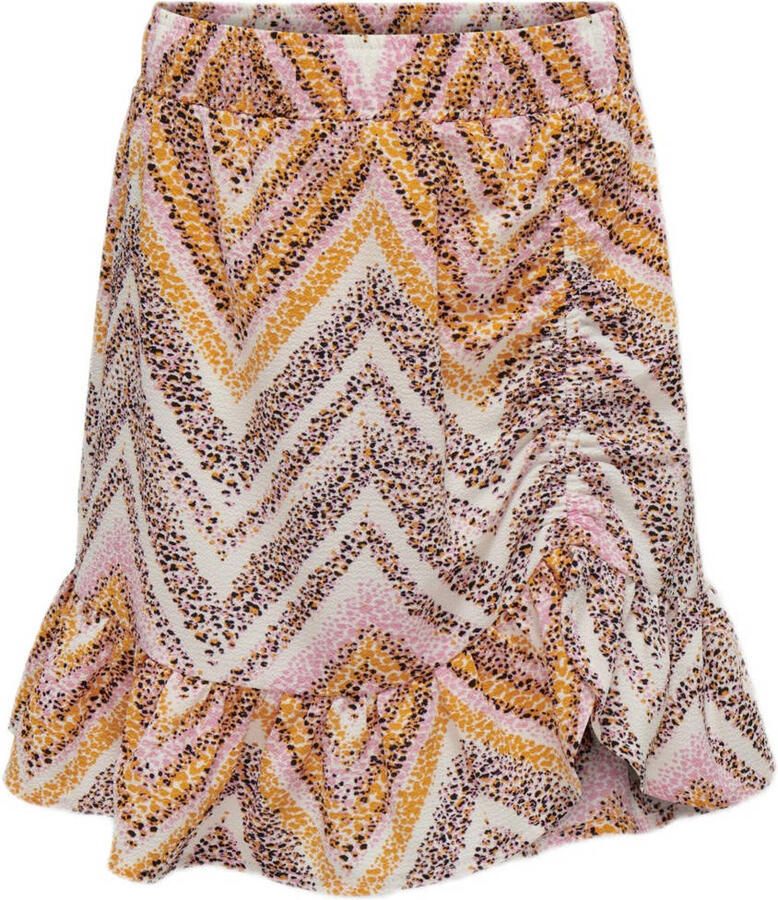 Only KIDS GIRL rok KOGNOVA LIFE PHILINE met all over print en volant roze bruin offwhite Meisjes Viscose 128