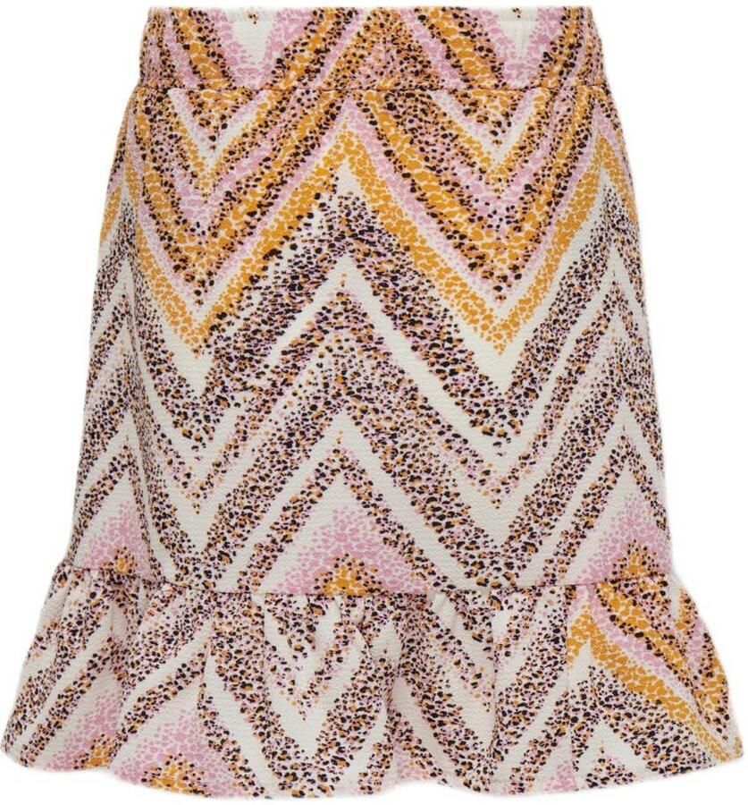 Only KIDS GIRL rok KOGNOVA LIFE PHILINE met all over print en volant roze bruin offwhite Meisjes Viscose 122 - Foto 2