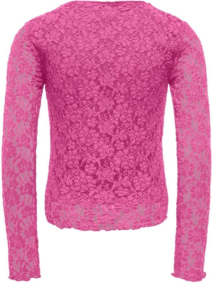ONLY KIDS GIRL semi-transparante longsleeve felroze Meisjes Polyamide Ronde hals