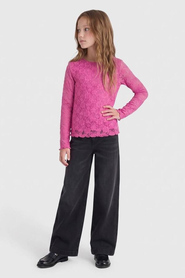 ONLY KIDS GIRL semi-transparante longsleeve felroze Meisjes Polyamide Ronde hals - Foto 2