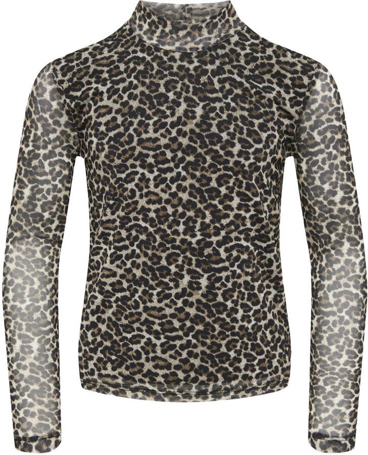 ONLY KIDS GIRL semi-transparante top met panterprint beige