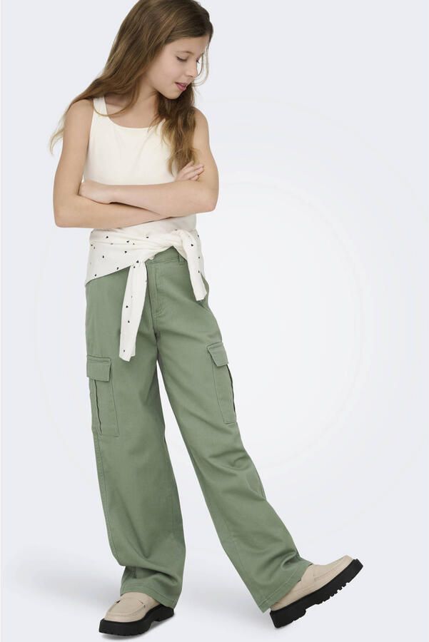 Only KIDS GIRL straight fit cargobroek KOGYARROW zachtgroen Meisjes Stretchkatoen 164