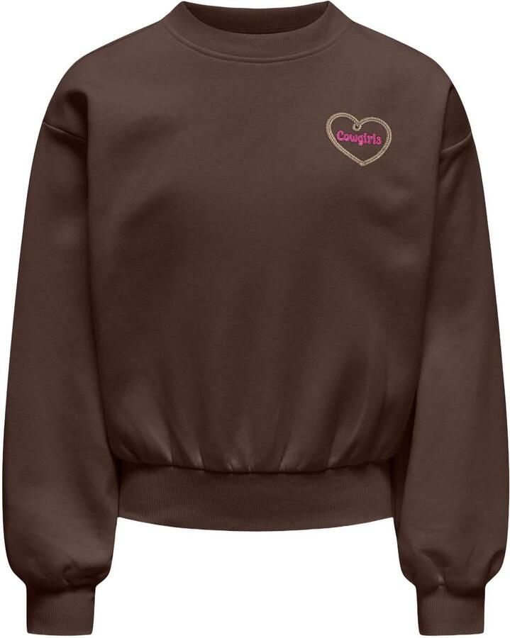 ONLY KIDS GIRL sweater met backprint donkerbruin