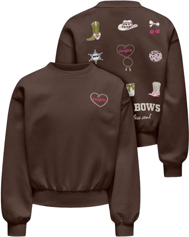 ONLY KIDS GIRL sweater met backprint donkerbruin - Foto 2