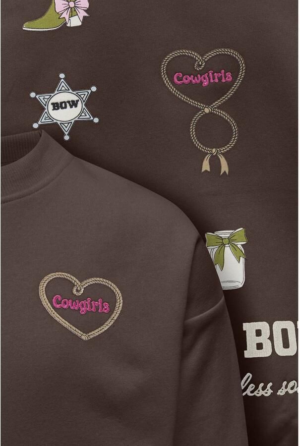 ONLY KIDS GIRL sweater met backprint donkerbruin - Foto 3