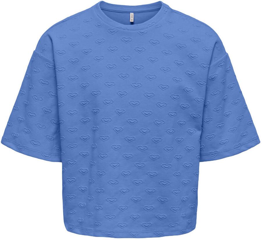 ONLY KIDS GIRL sweater met hartjes met textuur blauw