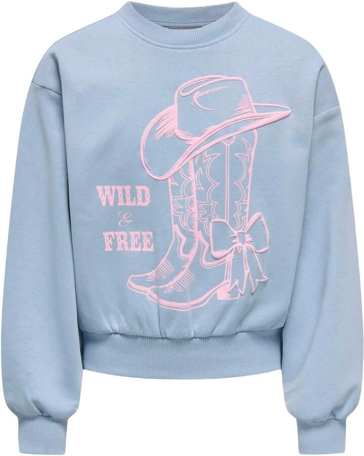 ONLY KIDS GIRL sweater met print lichtblauw Printopdruk