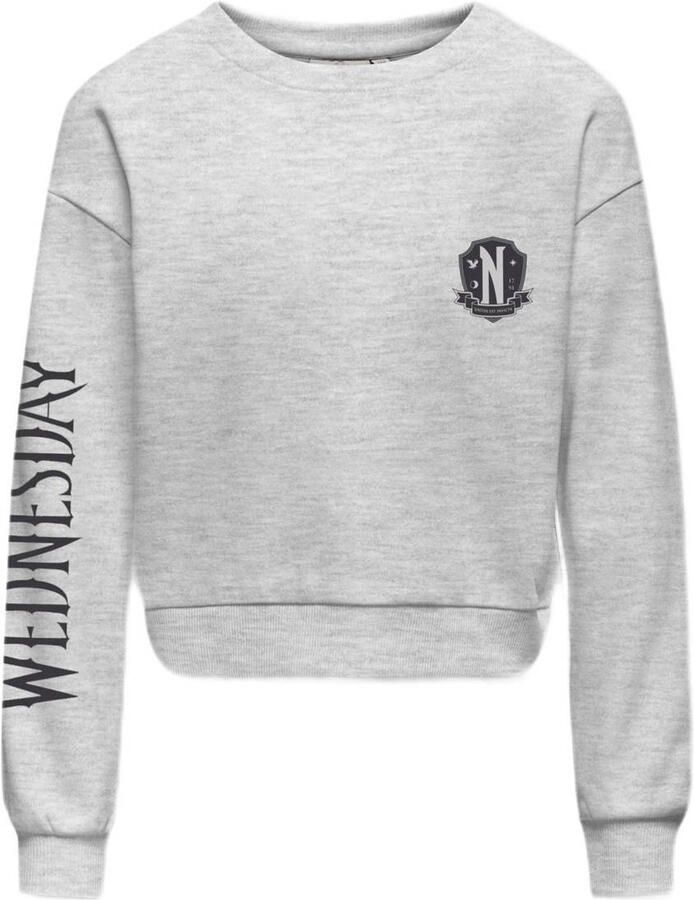 ONLY KIDS GIRL sweater met Wednesday print lichtgrijs melange