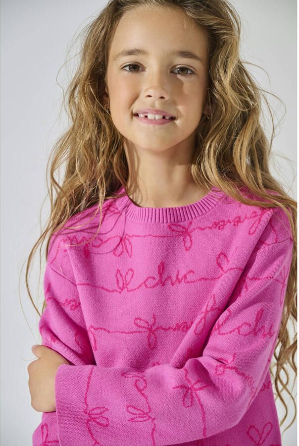 Only KIDS GIRL sweater roze Trui Meisjes Viscose Ronde hals All over print 122 128