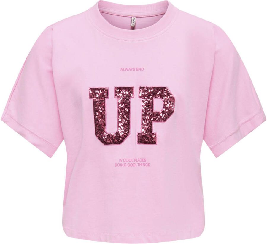 ONLY KIDS GIRL T-shirt met glitter roze