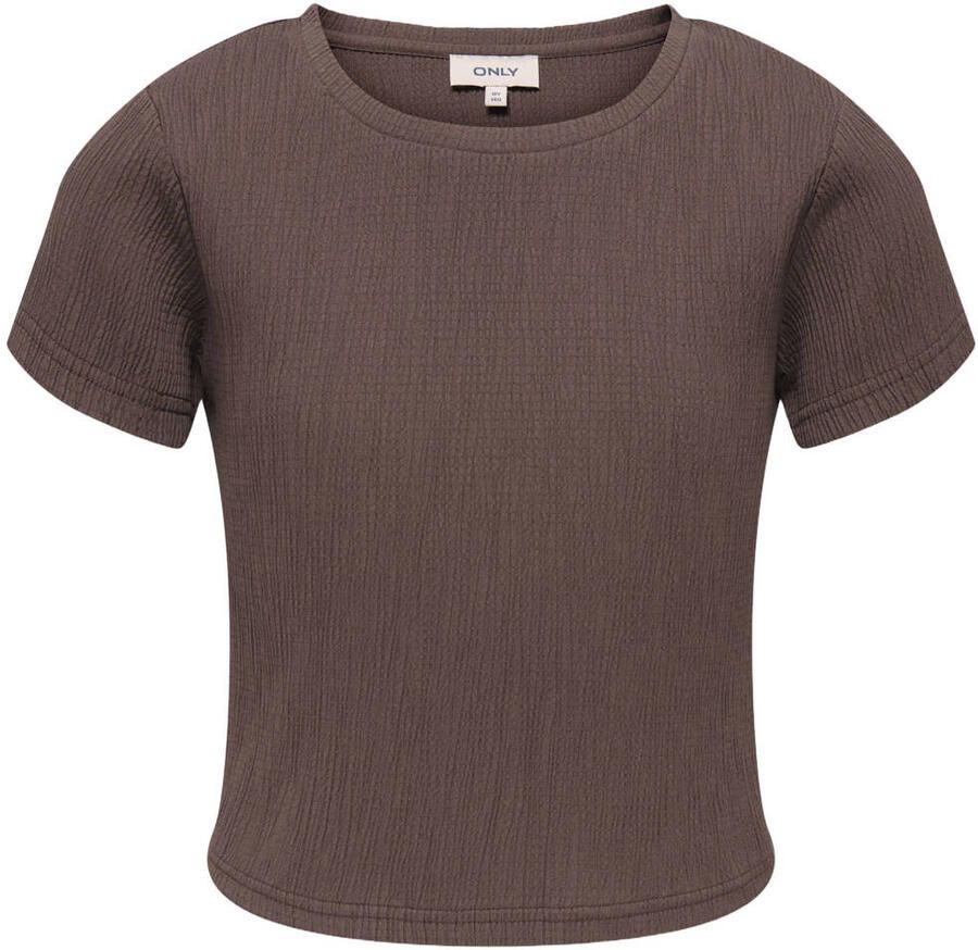 ONLY KIDS GIRL T-shirt met textuur donkerbruin