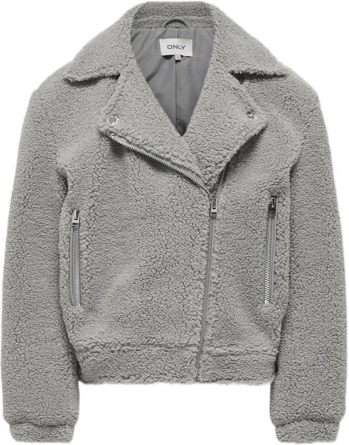 Only KIDS GIRL teddy jas grijs Effen 128 | Jas van