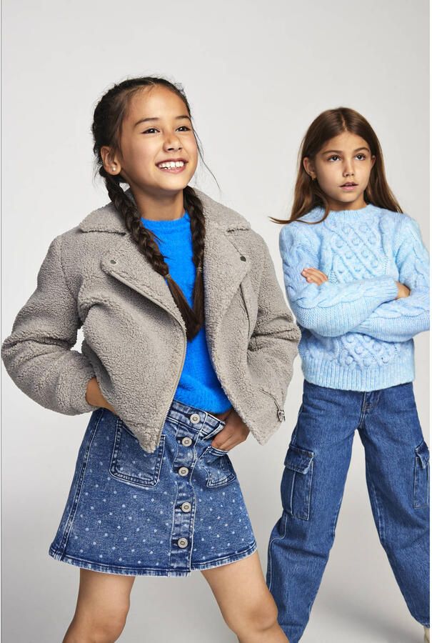 Only KIDS GIRL teddy jas grijs Effen 128 | Jas van - Foto 2