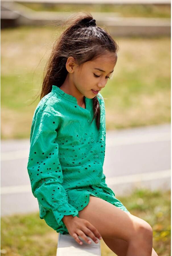 Only KIDS GIRL top KOGCLEO LIFE groen Meisjes Katoen Opstaande kraag Effen 146