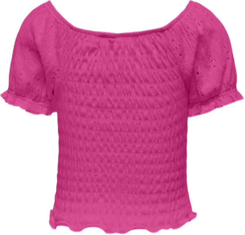 Only KIDS GIRL top KOGTILDA fuchsia Roze Meisjes Polyester Ronde hals Effen 146 152