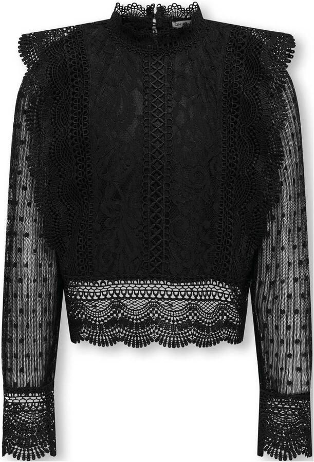 Only KIDS GIRL top met kant zwart Meisjes Nylon Opstaande kraag Effen 140