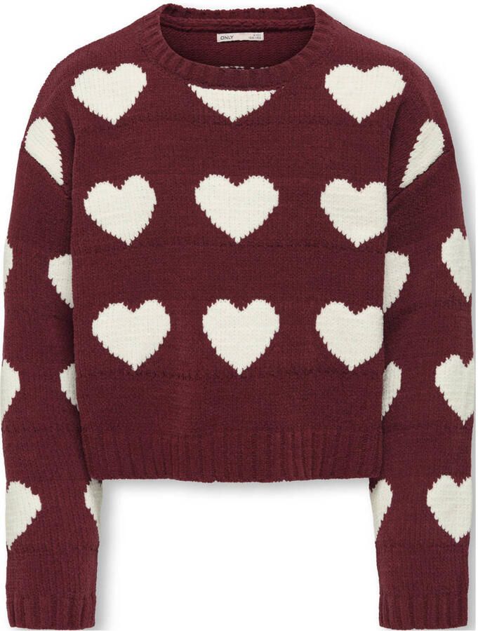 ONLY KIDS GIRL trui met hartjes donkerrood gebreid