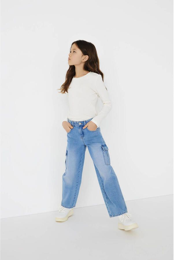 Only KIDS GIRL wide leg jeans KOGHARMONY light blue denim Blauw Effen 128