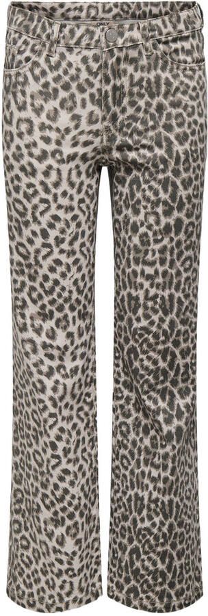 ONLY KIDS GIRL wide leg jeans met panterprint beige