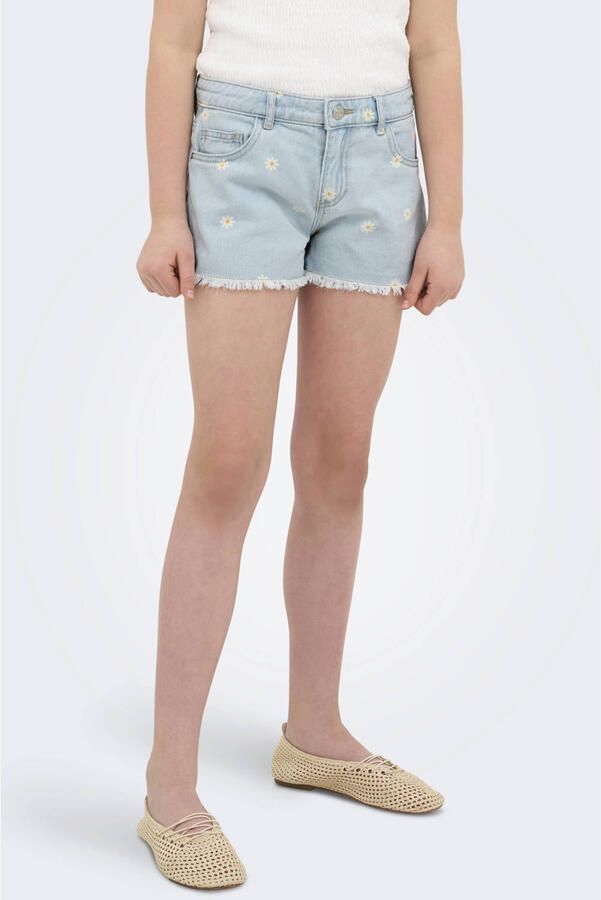 Only KIDS GIRL wide leg short KOGROBYN DAISY met all over print light blue denim Korte broek Blauw Meisjes Katoen 134