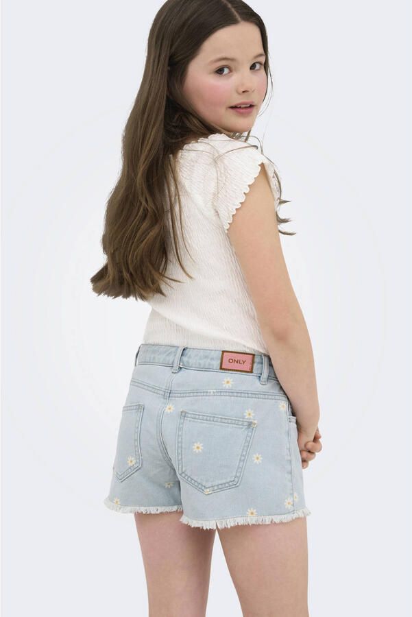 Only KIDS GIRL wide leg short KOGROBYN DAISY met all over print light blue denim Korte broek Blauw Meisjes Katoen 134 - Foto 3