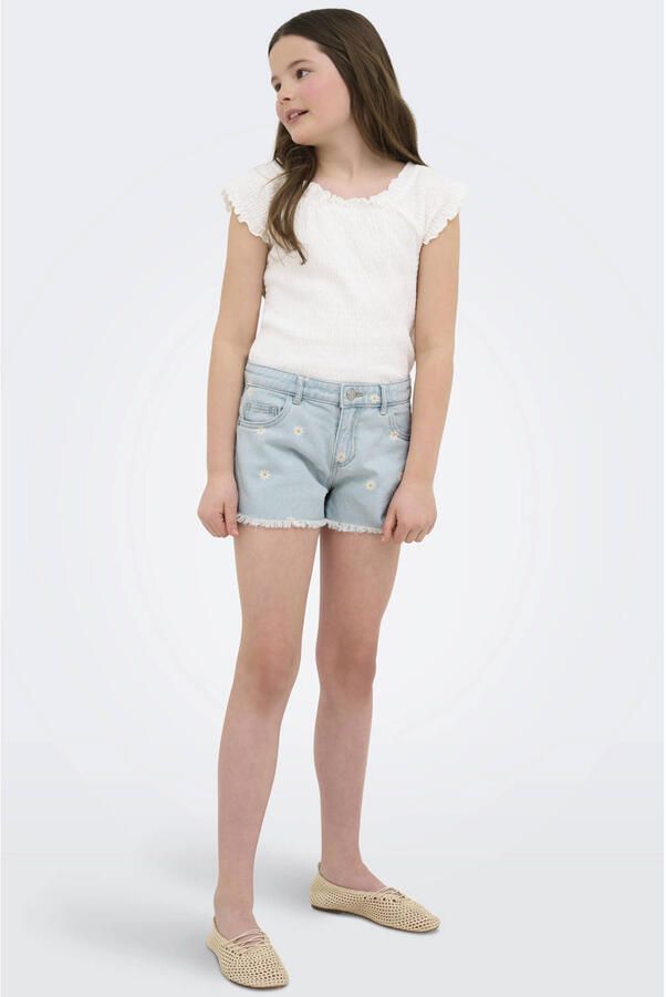 Only KIDS GIRL wide leg short KOGROBYN DAISY met all over print light blue denim Korte broek Blauw Meisjes Katoen 134 - Foto 2