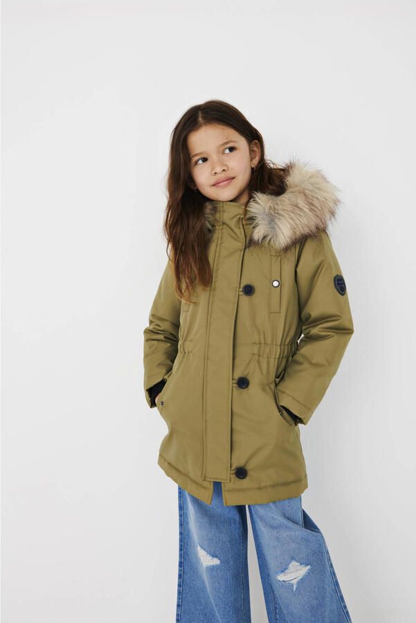 Only KIDS GIRL winterjas KOGIRIS lichtgroen Meisjes Polyester Capuchon 128