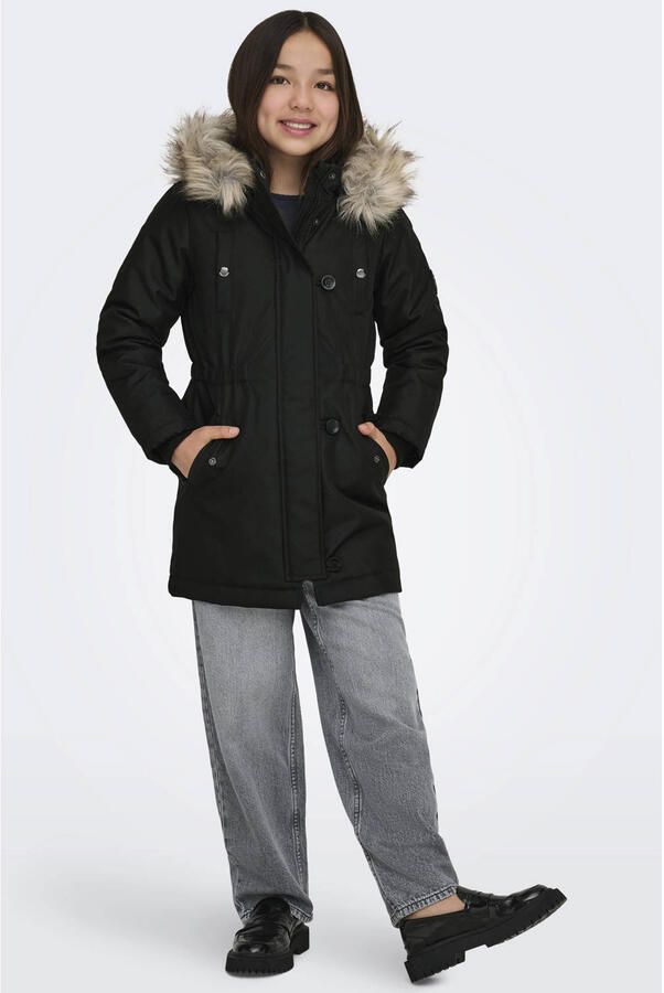 Only KIDS GIRL winterjas KOGIRIS zwart Meisjes Polyester Capuchon Effen 128 - Foto 3