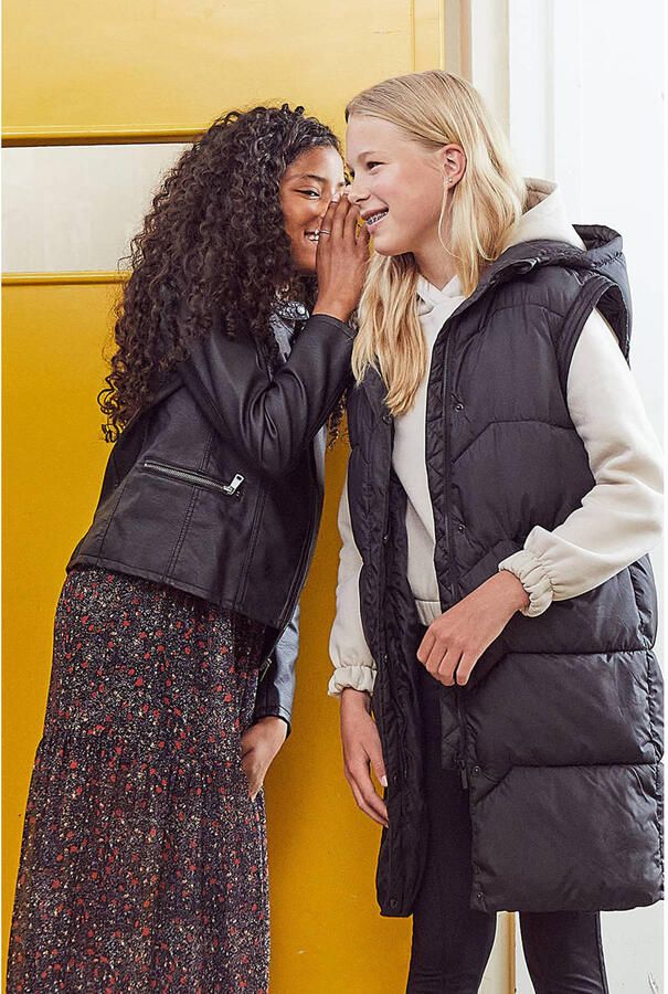 Only KIDS imitatieleren bikerjack KONFREYA zwart Jas Meisjes Imitatieleer Reverskraag 116