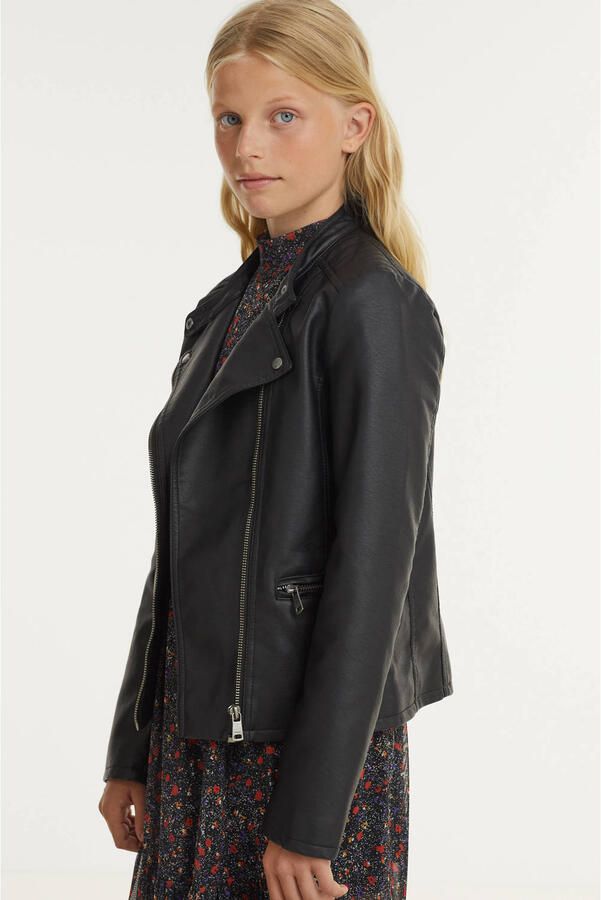 Only KIDS imitatieleren bikerjack KONFREYA zwart Jas Meisjes Imitatieleer Reverskraag 116 - Foto 3