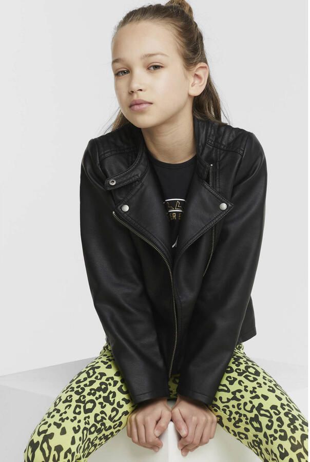 Only KIDS imitatieleren bikerjack KONFREYA zwart Jas Meisjes Imitatieleer Reverskraag 116 - Foto 2