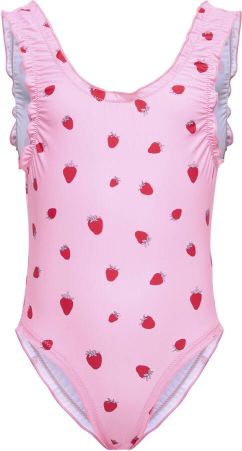 ONLY KIDS MINI badpak met ruches roze rood