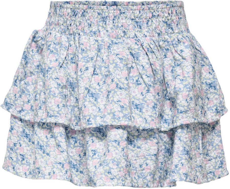 ONLY KIDS MINI gebloemde strokenrok lichtblauw