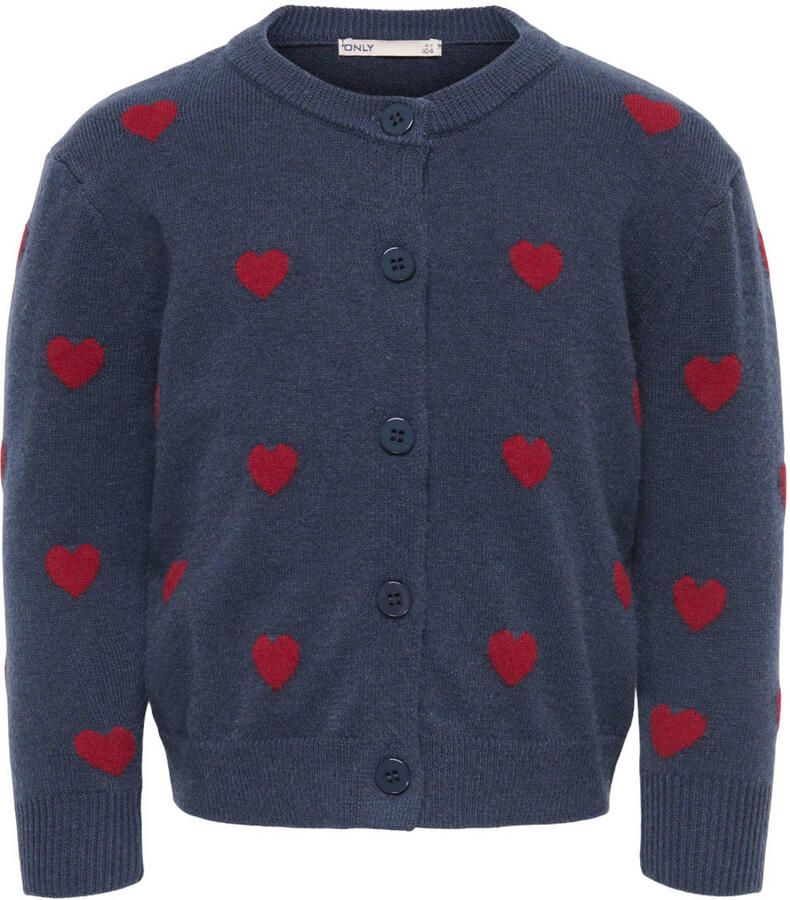 ONLY KIDS MINI gebreid vest met borduursels en hartjes donkerblauw