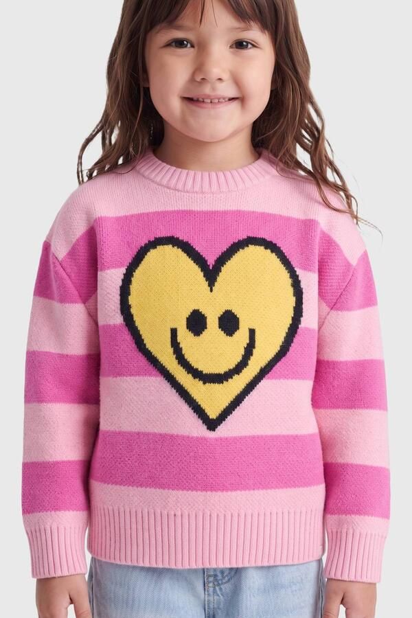 ONLY KIDS MINI gebreide gestreepte trui roze geel Meisjes Viscose Ronde hals