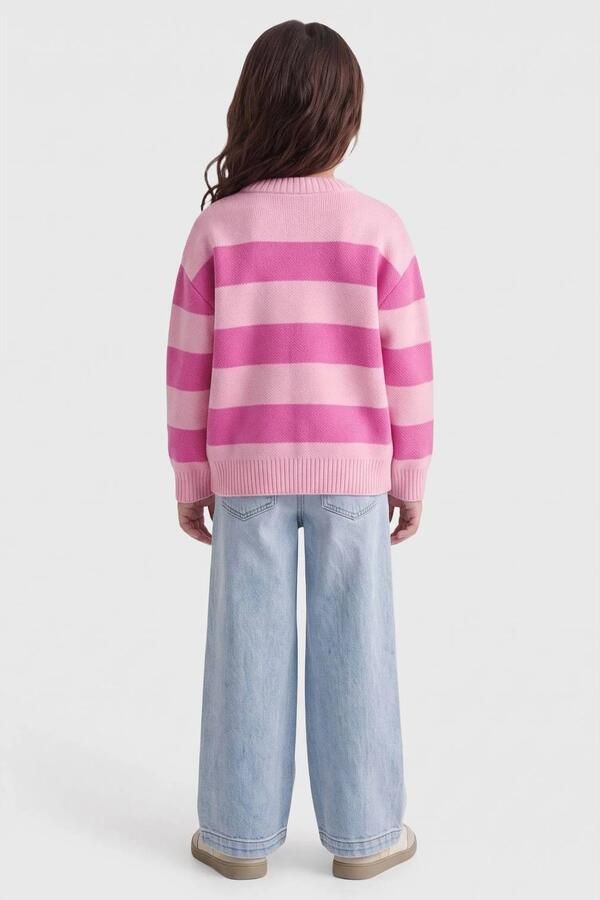 ONLY KIDS MINI gebreide gestreepte trui roze geel Meisjes Viscose Ronde hals - Foto 2