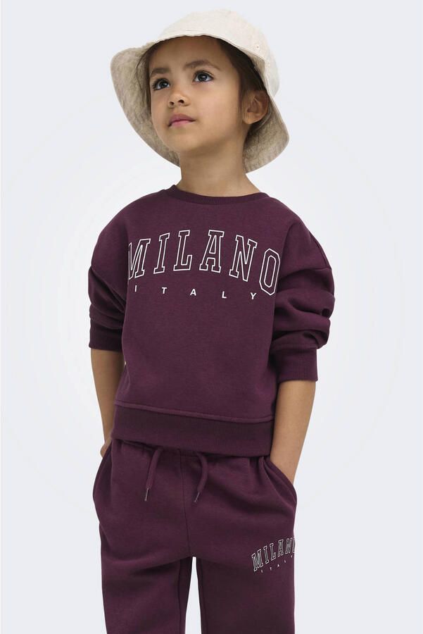 ONLY KIDS MINI rechtvallende sweater met tekst paars