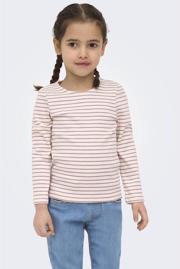 ONLY KIDS MINI super skinny gebreide gestreepte longsleeve ecru paars