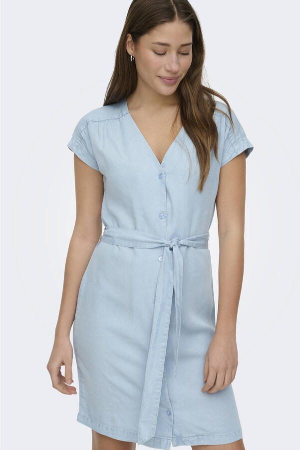 ONLY korte jurk light blue denim