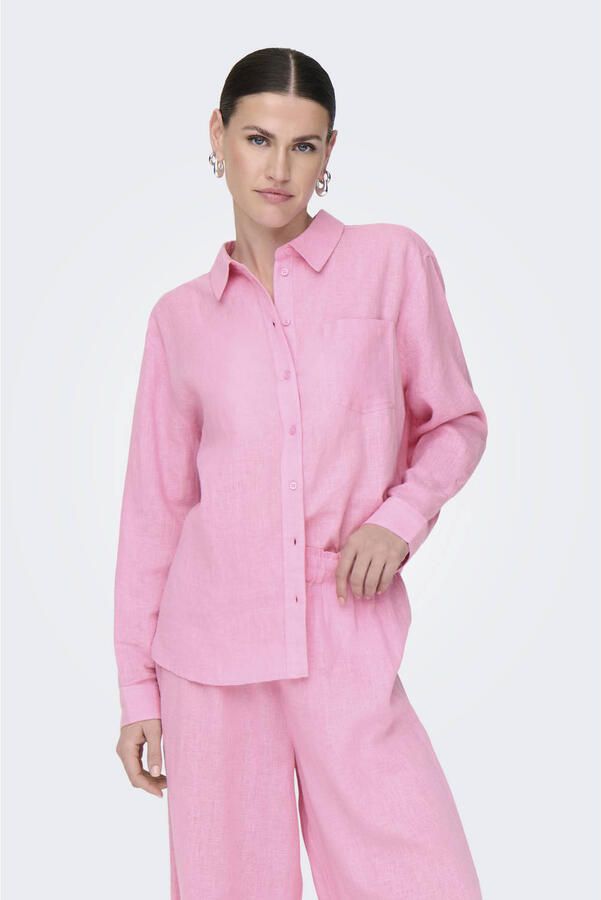 Only Lange blouse ONLTOKYO L S LINEN BLEND SHIRT
