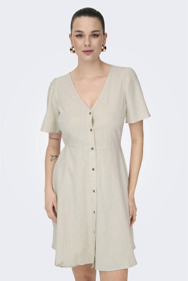 Only Korte Jurk Robe beige col en V manches courtes